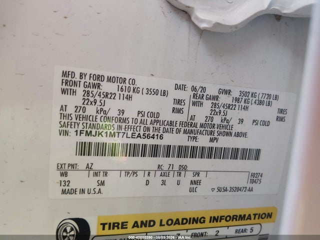 1FMJK1MT7LEA56416 Ford Expedition Platinum Max