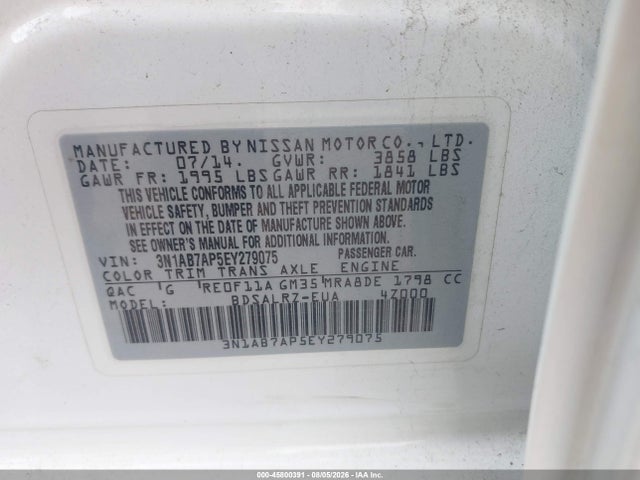Продажа на аукционе авто 2014 Nissan Sentra Sr, vin: 3N1AB7AP5EY279075, номер лота: 45800391