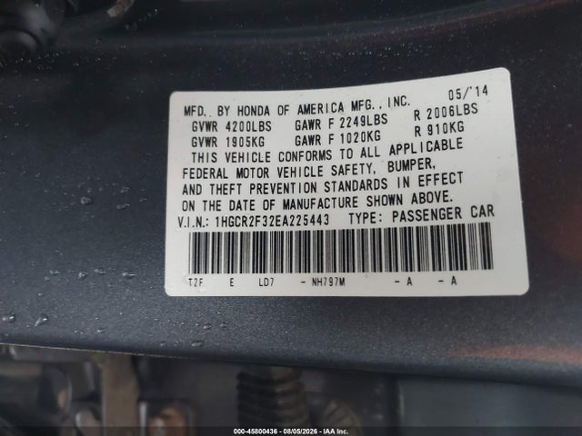 Продажа на аукционе авто 2014 Honda Accord Lx, vin: 1HGCR2F32EA225443, номер лота: 45800436