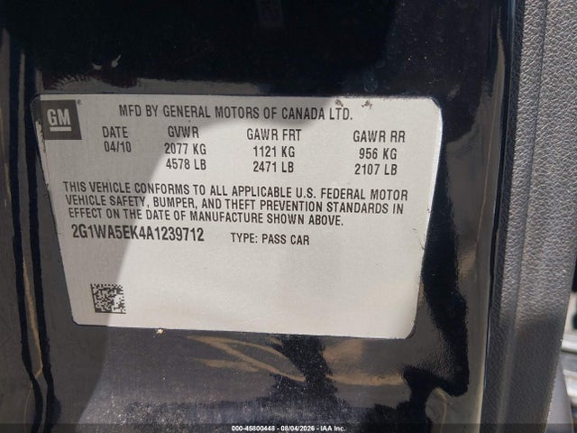 2011 Chevrolet Impala Lt მანქანა იყიდება აუქციონზე, vin: 2G1WG5EK1b1314835, აუქციონის ნომერი: 45800448