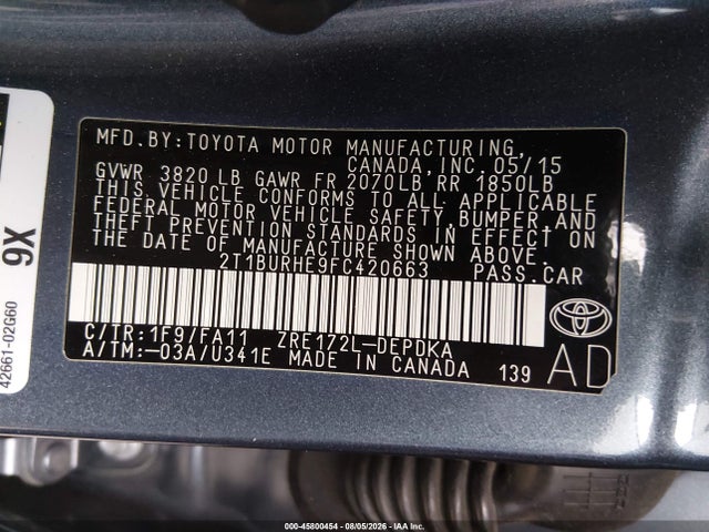 Toyota COROLLA L 2015 2T1BURHE9FC420663 Image 9