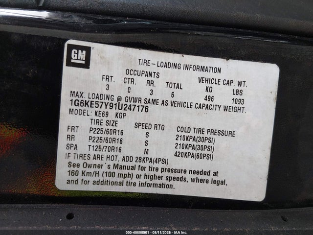 Aukcja sprzedaży 2001 Cadillac Deville Dhs, vin: 1G6KE57Y91U247176, numer aukcji: 45800501