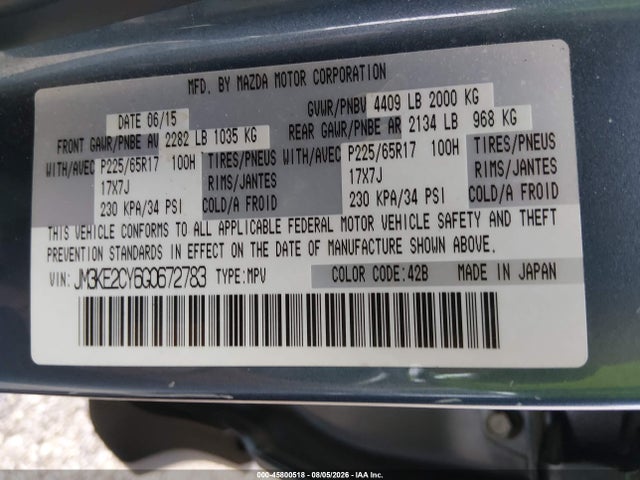 Aukcja sprzedaży 2016 Mazda Cx-5 Touring, vin: JM3KE2CY6G0672783, numer aukcji: 45800518
