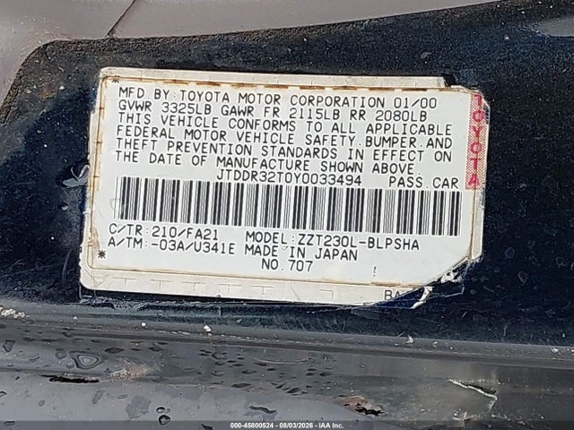 Продажа на аукционе авто 2000 Toyota Celica Gt, vin: JTDDR32T0Y0033494, номер лота: 45800524