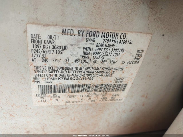 Aukcja sprzedaży 2012 Ford Explorer, vin: 1FMHK7B85CGA16193, numer aukcji: 45800545