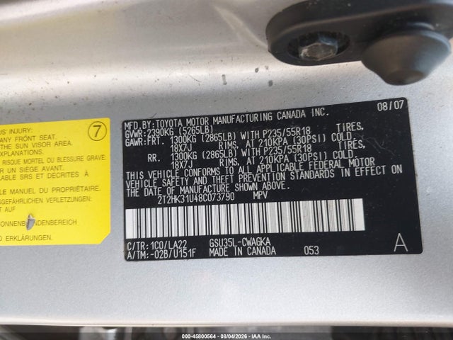 Продажа на аукционе авто 2008 Lexus Rx 350, vin: 2T2HK31U48C073790, номер лота: 45800564