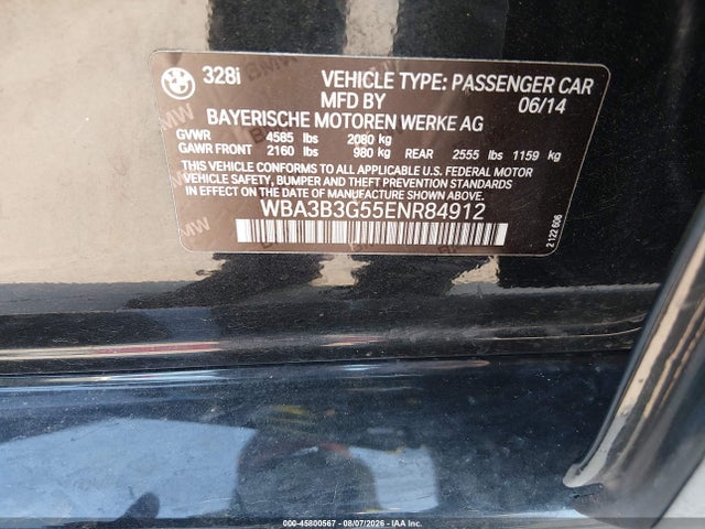 45800567 :رقم المزاد ، WBA3B3G55ENR84912 vin ، 2014 Bmw 328i Xdrive مزاد بيع