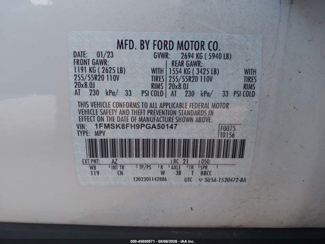 2023 Ford Explorer Limited მანქანა იყიდება აუქციონზე, vin: 1FMSK8FH9PGA50147, აუქციონის ნომერი: 45800571