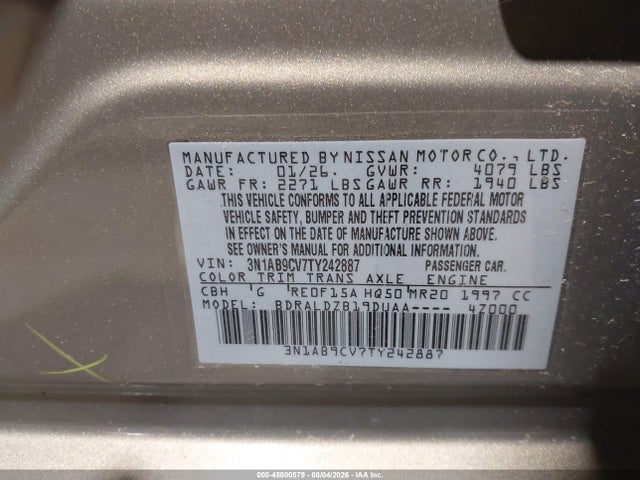 Aukcja sprzedaży 2026 Nissan Sentra Sv, vin: 3N1AB9CV7TY242887, numer aukcji: 45800579