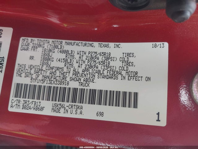 5TFUY5F13EX338918 Toyota Tundra Sr5 5.7l V8
