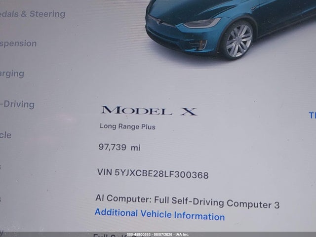 Продажа на аукционе авто 2020 Tesla Model X Long Range Dual Motor All-wheel Drive/long Range Plus Dual Motor All-wheel Drive, vin: 5YJXCBE28LF300368, номер лота: 45800593