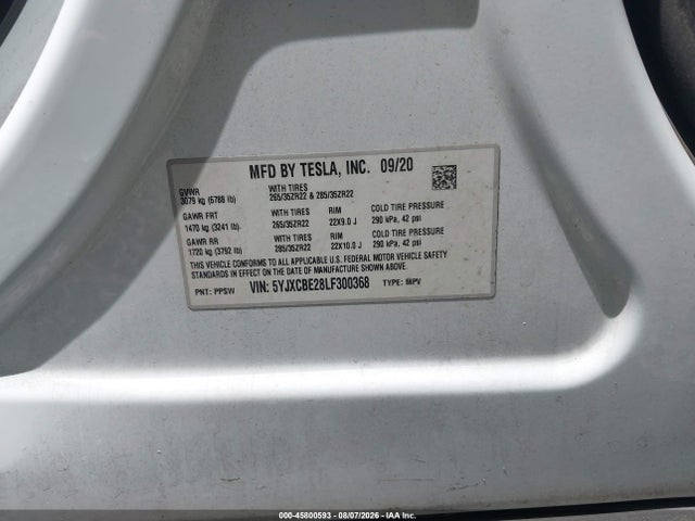Продажа на аукционе авто 2020 Tesla Model X Long Range Dual Motor All-wheel Drive/long Range Plus Dual Motor All-wheel Drive, vin: 5YJXCBE28LF300368, номер лота: 45800593