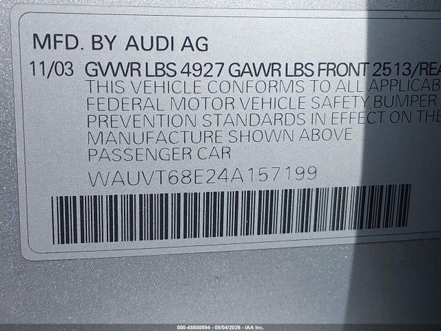 Продаж на аукціоні авто 2004 Audi A4 3.0 Avant, vin: WAUVT68E24A157199, номер лоту: 45800594