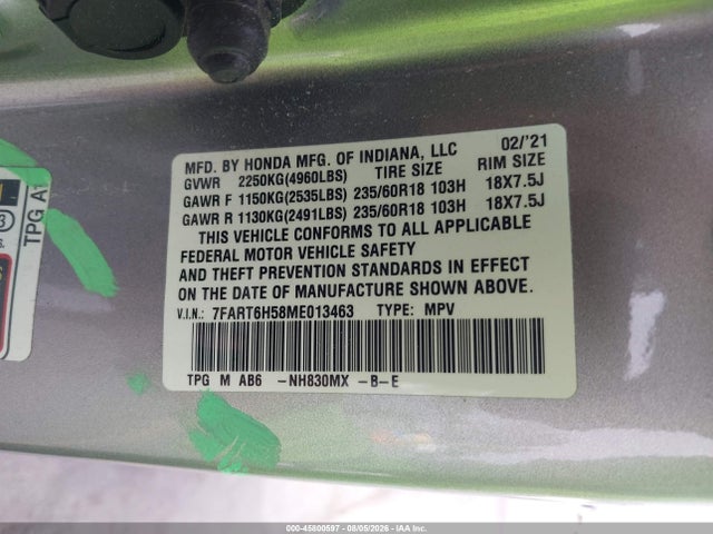 7FART6H58ME013463 Honda Cr-v Hybrid Ex