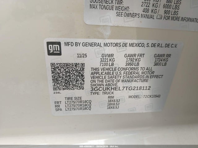 3GCUKHEL7TG218112 Chevrolet Silverado 1500 4wd Short Bed Zr2