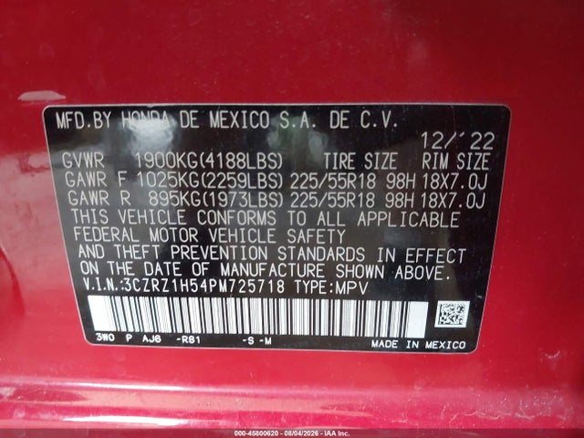 Продаж на аукціоні авто 2023 Honda Hr-v 2wd Sport, vin: 3CZRZ1H54PM725718, номер лоту: 45800620