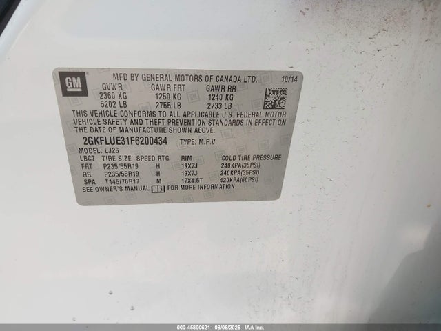 45800621 :رقم المزاد ، 2GKFLUE31F6200434 vin ، 2015 Gmc Terrain Denali مزاد بيع