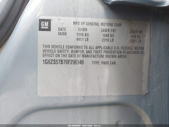 Aukcja sprzedaży 2008 Saturn Aura Xe, vin: 1G8ZS57B78F296949, numer aukcji: 45800640