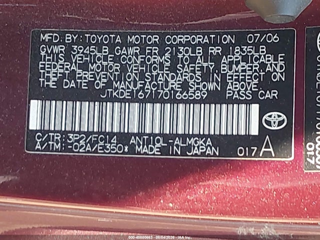 Продаж на аукціоні авто 2007 Scion Tc, vin: JTKDE167170166589, номер лоту: 45800663