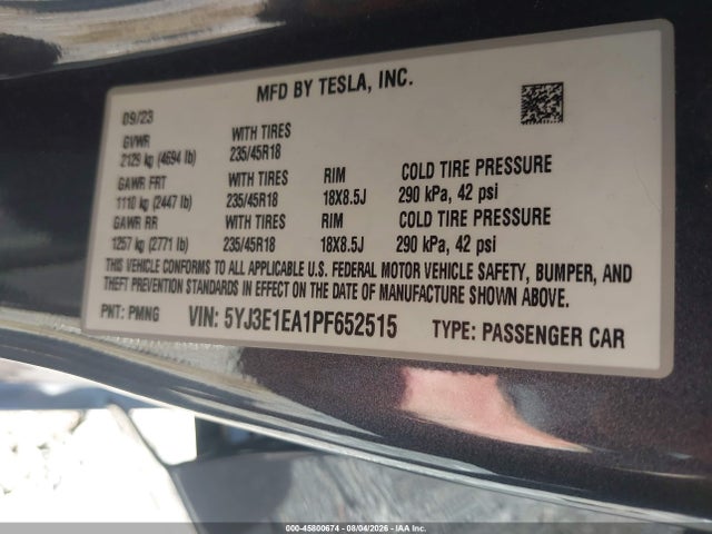 Tesla Model 3 Rear-wheel Drive 2023 5YJ3E1EA1PF652515 Image 9
