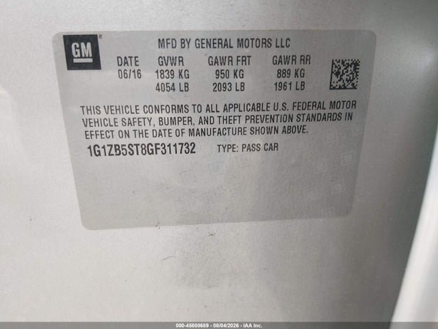 Chevrolet MALIBU LS 2016 1G1ZB5ST8GF311732 Image 9