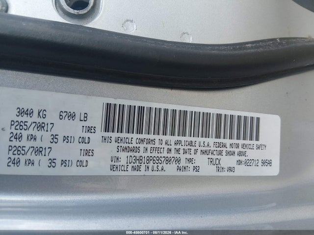 Aukcja sprzedaży 2009 Dodge Ram 1500 St, vin: 1D3HB18P69S780700, numer aukcji: 45800701
