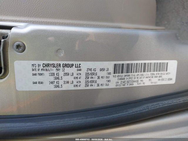 Aukcja sprzedaży 2012 Chrysler Town & Country Touring, vin: 2C4RC1BG7CR344496, numer aukcji: 45800703