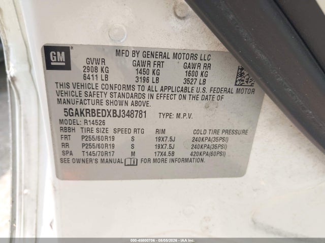 Aukcja sprzedaży 2011 Buick Enclave 1xl, vin: 5GAKRBEDXBJ348781, numer aukcji: 45800706