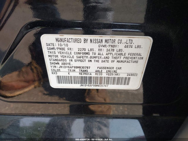 45800726 :رقم المزاد ، JN1DV6AP9BM830797 vin ، 2011 Infiniti G25 Journey مزاد بيع
