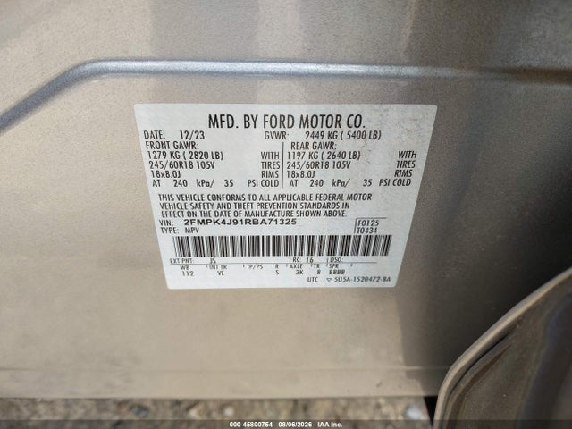 2024 Ford Edge Sel მანქანა იყიდება აუქციონზე, vin: 2FMPK4J91RBA71325, აუქციონის ნომერი: 45800754