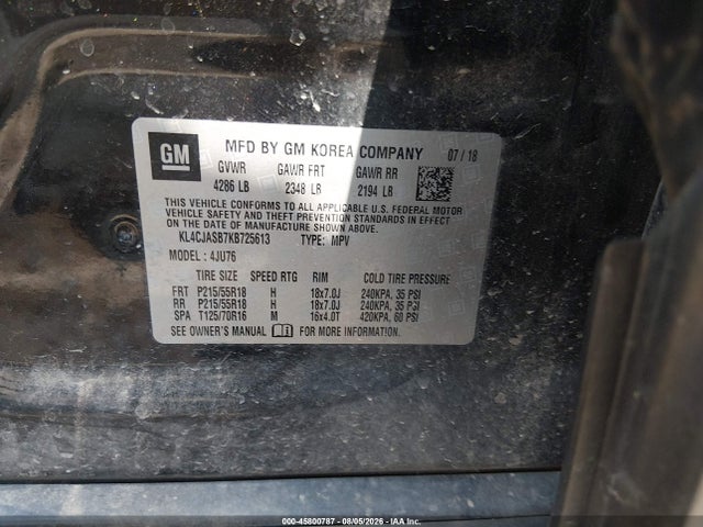 Aukcja sprzedaży 2019 Buick Encore Fwd Preferred, vin: KL4CJASB7KB725613, numer aukcji: 45800787
