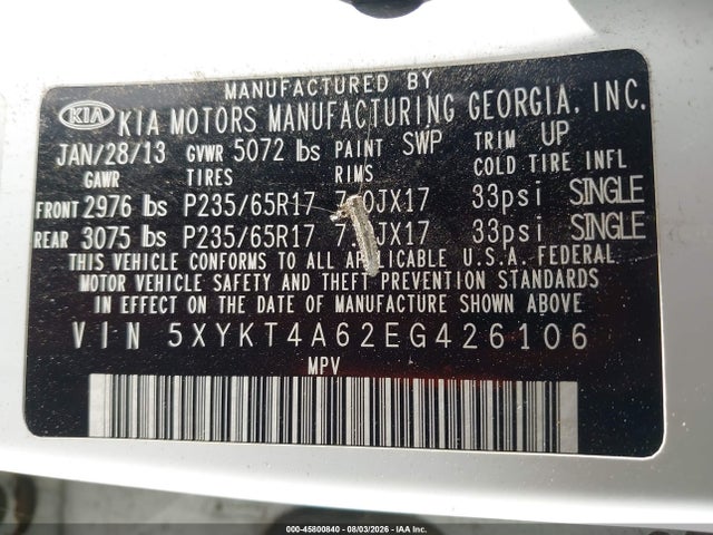 KIA SORENTO LX 2014 5XYKT4A62EG426106 Image 9