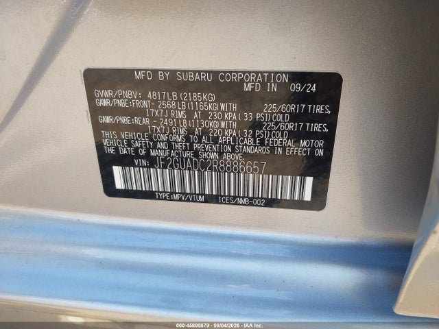 Продаж на аукціоні авто 2024 Subaru Crosstrek Premium, vin: JF2GUADC2R8886657, номер лоту: 45800879