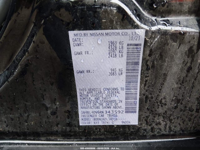 1N4BL4DV6RN343592 Nissan Altima Sv Fwd