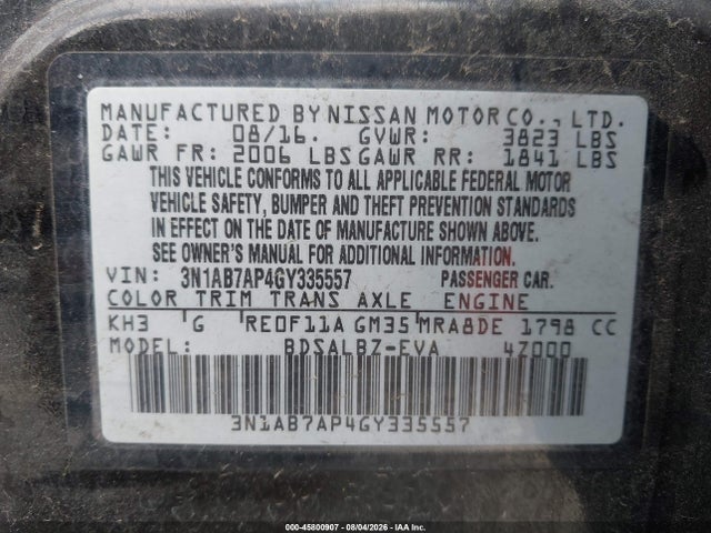 Nissan SENTRA S 2016 3N1AB7AP4GY335557 Image 9