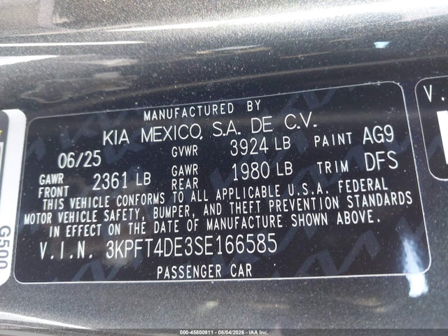 KIA K4 Lxs 2025 3KPFT4DE3SE166585 Image 9
