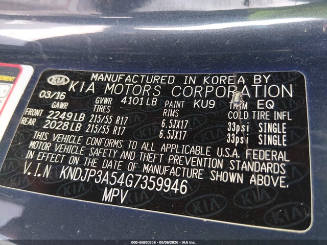 Auction sale of the 2016 Kia Soul +, vin: KNDJP3A54G7359946, lot number: 45800936