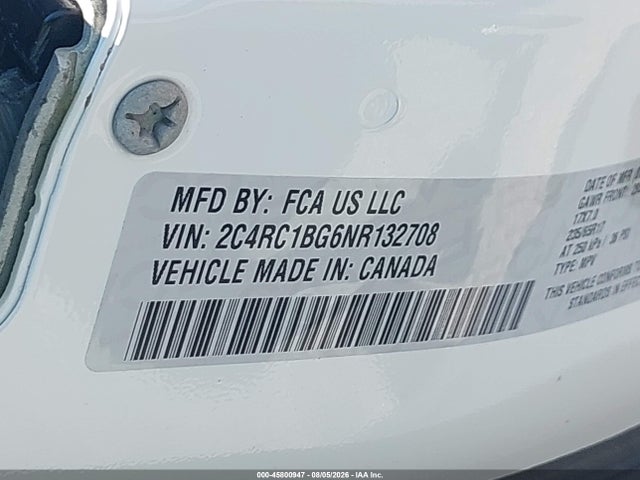 2022 Chrysler Pacifica Touring L მანქანა იყიდება აუქციონზე, vin: 2C4RC1BG6NR132708, აუქციონის ნომერი: 45800947