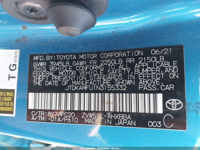 JTDKAMFU1N3155332 Toyota Prius L