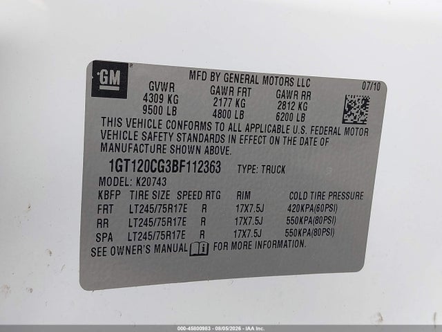 Продаж на аукціоні авто 2011 Gmc Sierra 2500hd Sle, vin: 1GT120CG3BF112363, номер лоту: 45800983