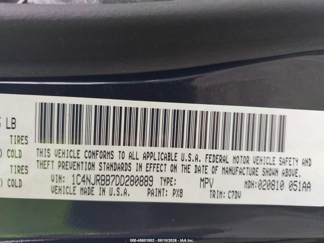 Aukcja sprzedaży 2013 Jeep Patriot Sport, vin: 1C4NJRBB7DD280889, numer aukcji: 45801002