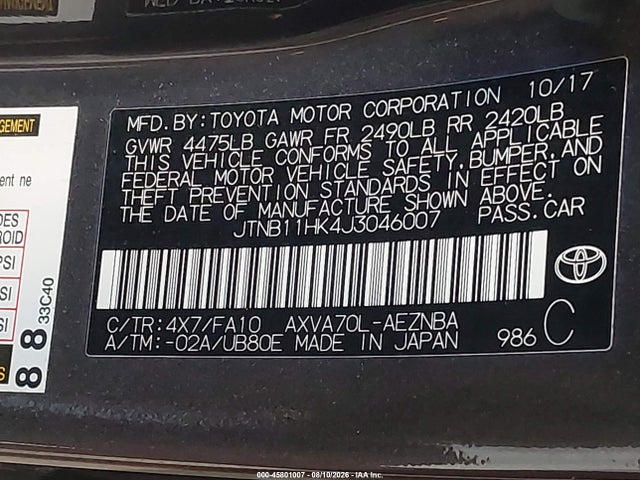 Toyota CAMRY LE 2018 JTNB11HK4J3046007 Image 9