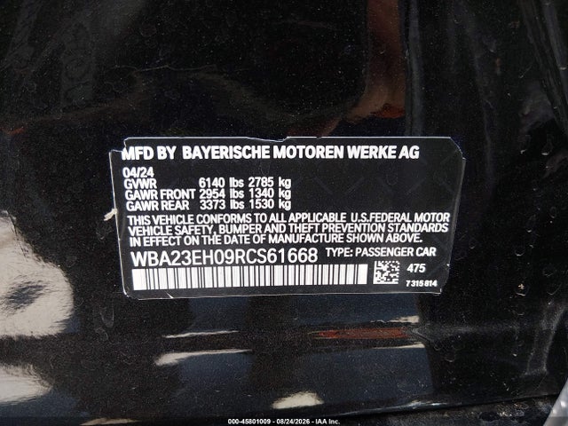 Aukcja sprzedaży 2024 Bmw 740i, vin: WBA23EH09RCS61668, numer aukcji: 45801009
