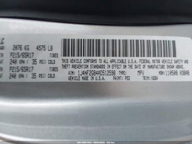 Продаж на аукціоні авто 2010 Jeep Patriot Sport, vin: 1J4NF2GB4AD512596, номер лоту: 45801044