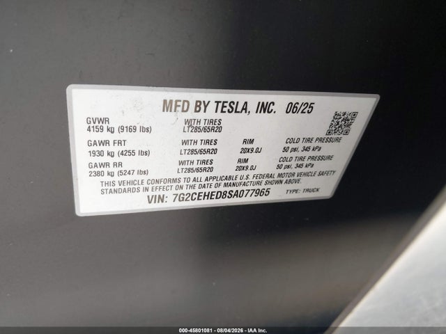 Aukcja sprzedaży 2025 Tesla Cybertruck All-wheel Drive, vin: 7G2CEHED8SA077965, numer aukcji: 45801081