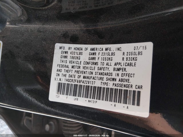 Honda Accord Ex-l 2015 1HGCR2F88FA229137 Image 9