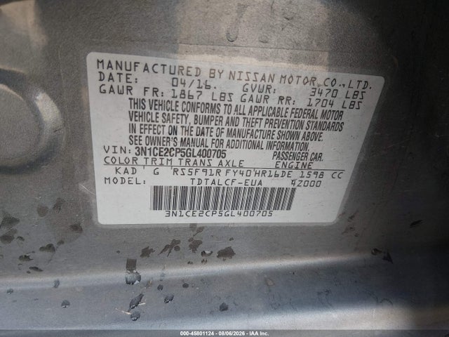 Nissan Versa Note S (sr) 2016 3N1CE2CP5GL400705 Image 9