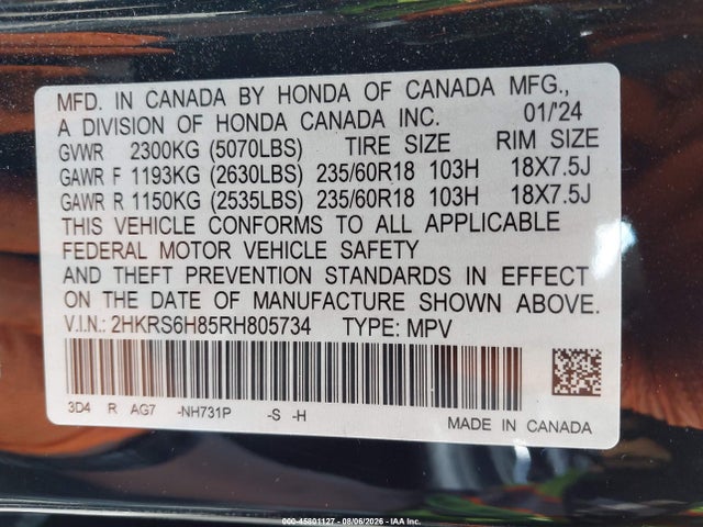 Продаж на аукціоні авто 2024 Honda Cr-v Hybrid Sport-l, vin: 2HKRS6H85RH805734, номер лоту: 45801127