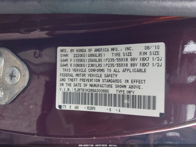 2011 Acura Rdx მანქანა იყიდება აუქციონზე, vin: 5J8TB1H28BA000880, აუქციონის ნომერი: 45801146