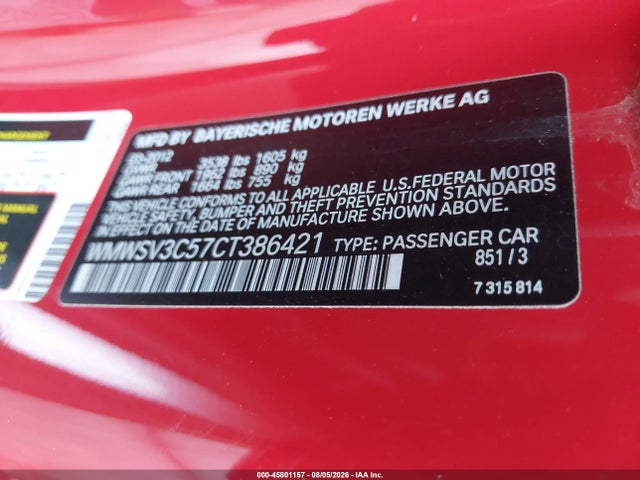 Aukcja sprzedaży 2012 Mini Cooper S, vin: WMWSV3C57CT386421, numer aukcji: 45801157